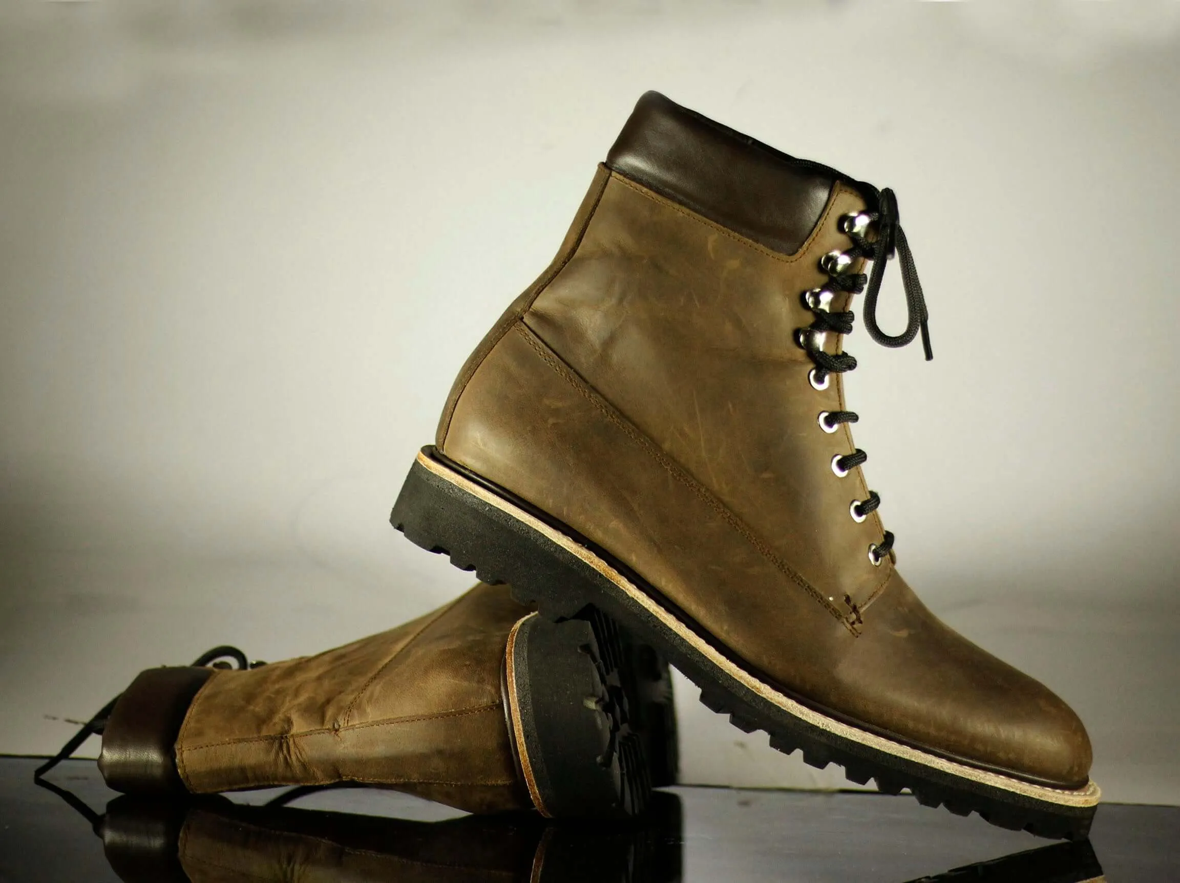 Ankle Brown Chukka Vintage Lace Up Leather Boots