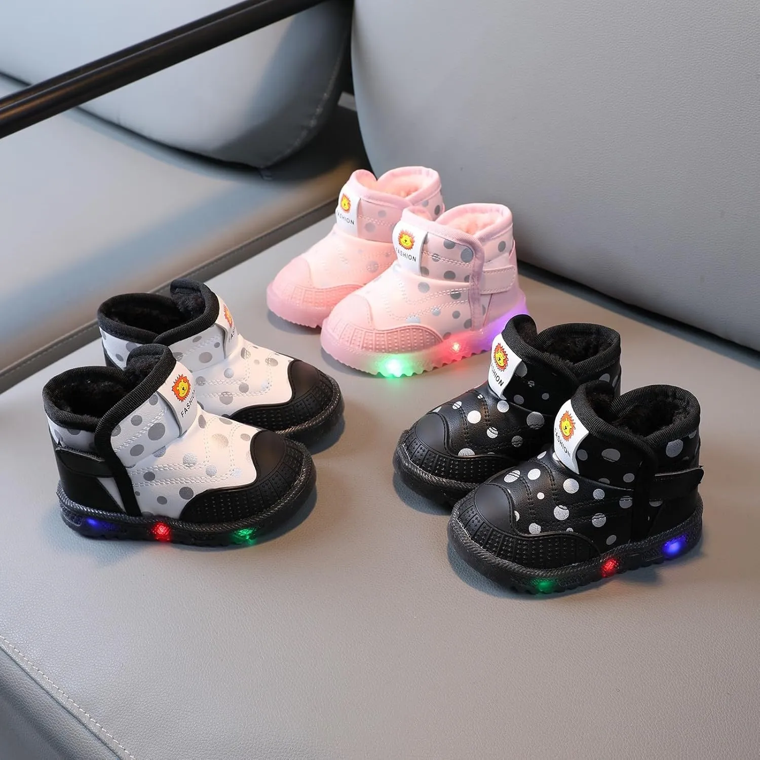 Baby Girls Boys Boots Led High Top First Walking Shoes Cotton Inner Luminous Light up Casual High Heels Shoes