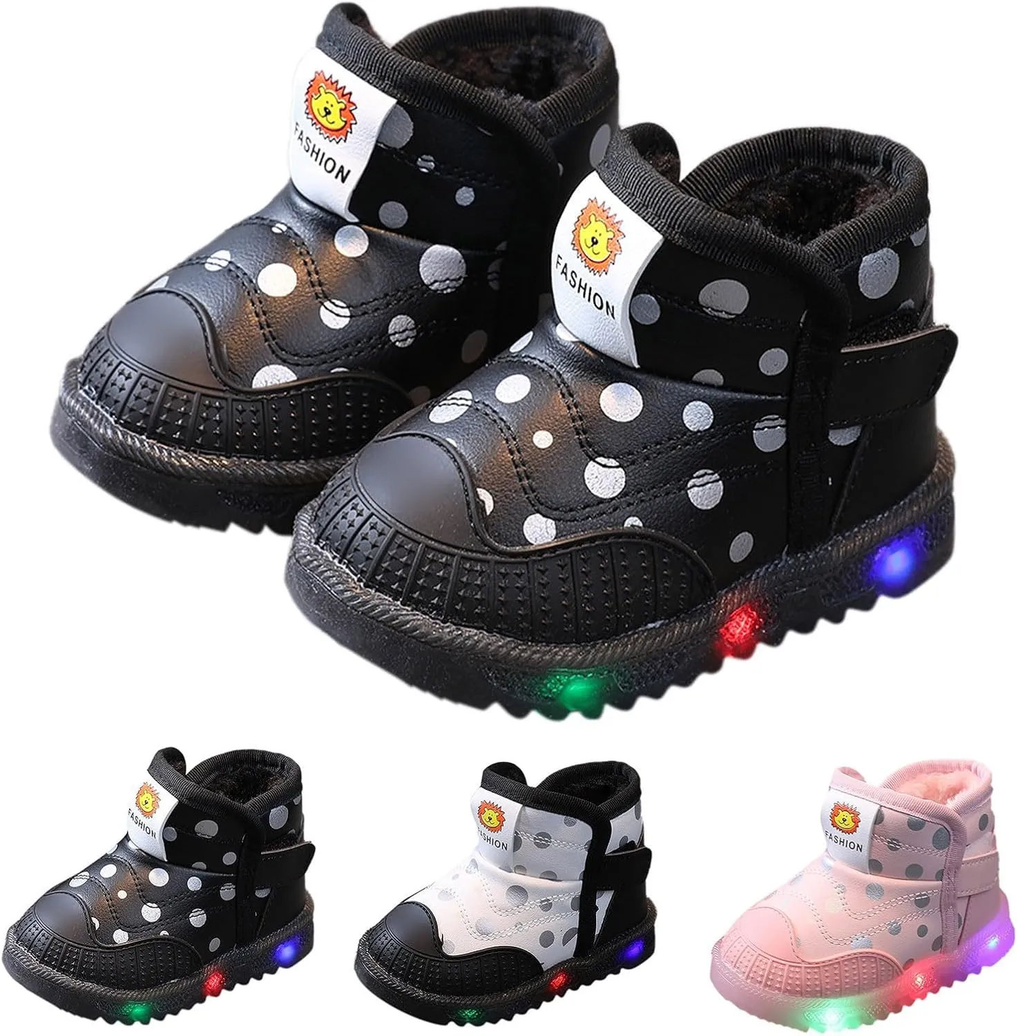 Baby Girls Boys Boots Led High Top First Walking Shoes Cotton Inner Luminous Light up Casual High Heels Shoes