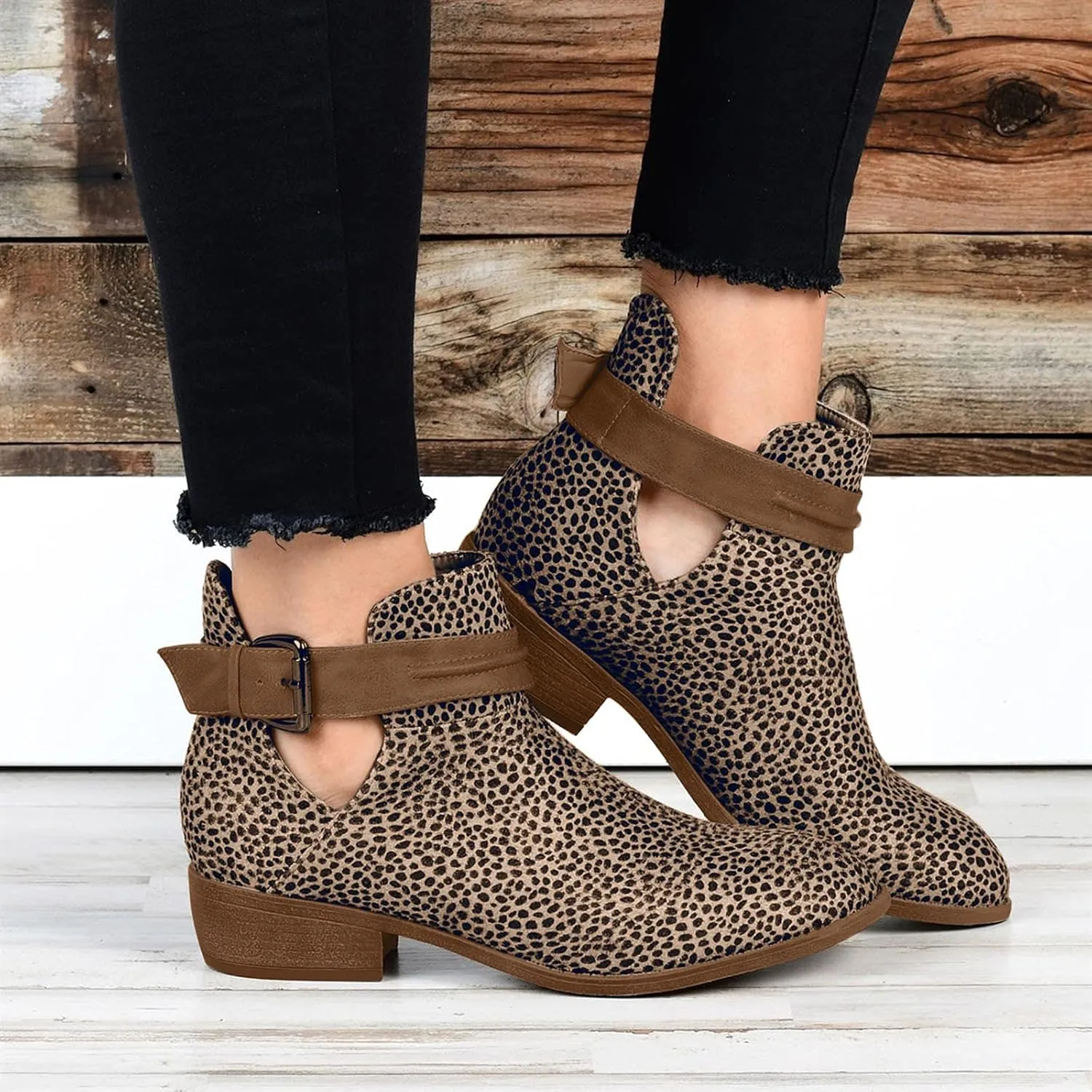 Boots for Women Low Heel Mid Calf Boots Block Chunky Heel Pointed Toe Military Zipper Motorcycle Cowboy Ankle Booties 52