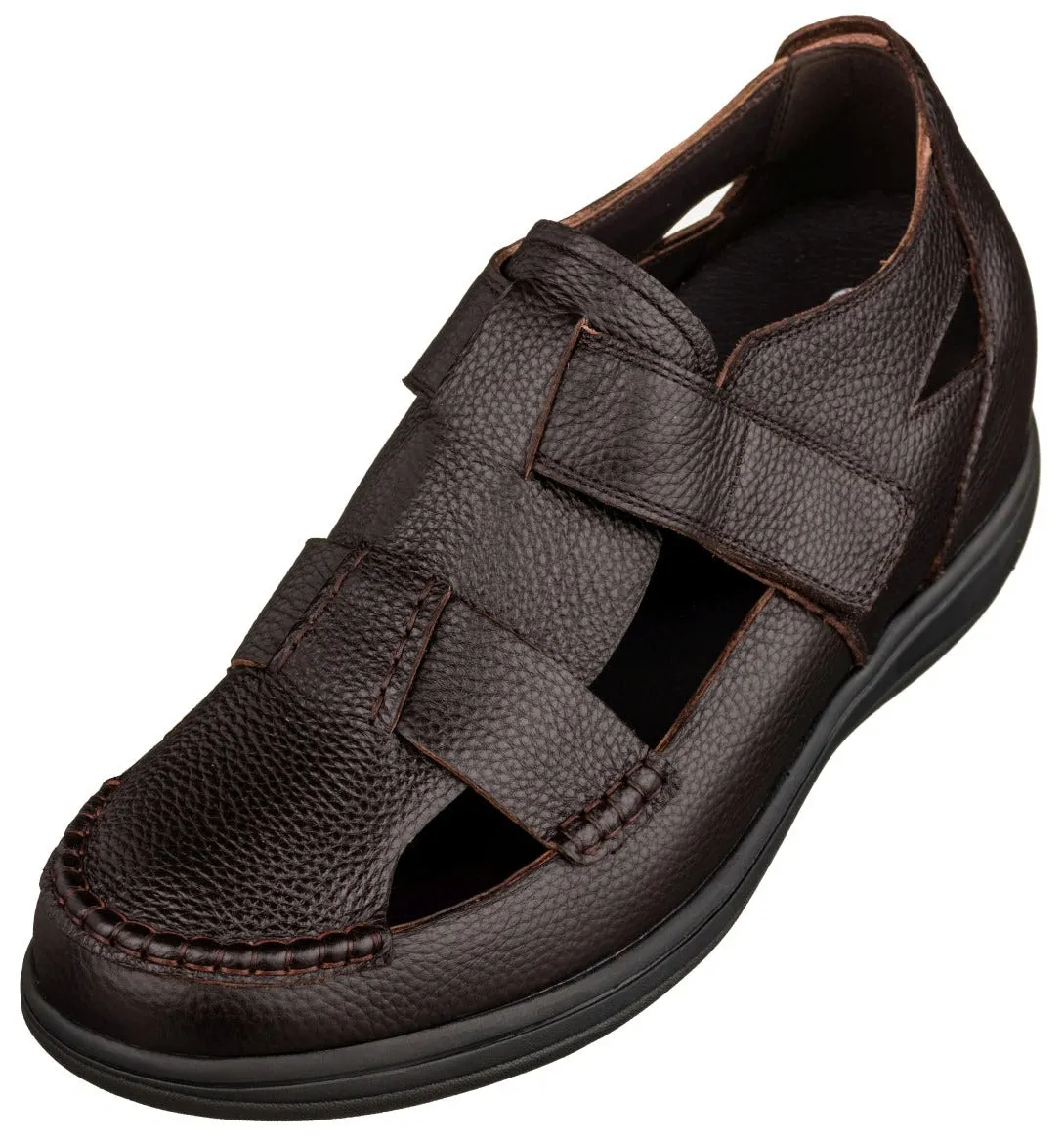 CALTO - K2662 - 3.2 Inches Taller (Dark Brown) - Casual Fisherman Sandal