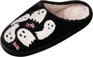 Cathalem Halloween Slippers for Women Retro Cozy Comfy Plush Warm Fur Lined House Slippers Lightweight Fuzzy Slip-on Shoes