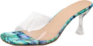 Kitten Heels Strappy Open Square Toe Ankle Strap Print Square Open Toe Breathable Slim Heels Comfortable Summer