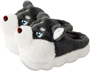 Men's Slippers Winter Slippers Cotton Slippers Cute Cartoon Husky Slippers Cozy Indoor Outdoor Slippers Fuzzy Slippers Plush Warm Comfortable Slippers Non-Slip