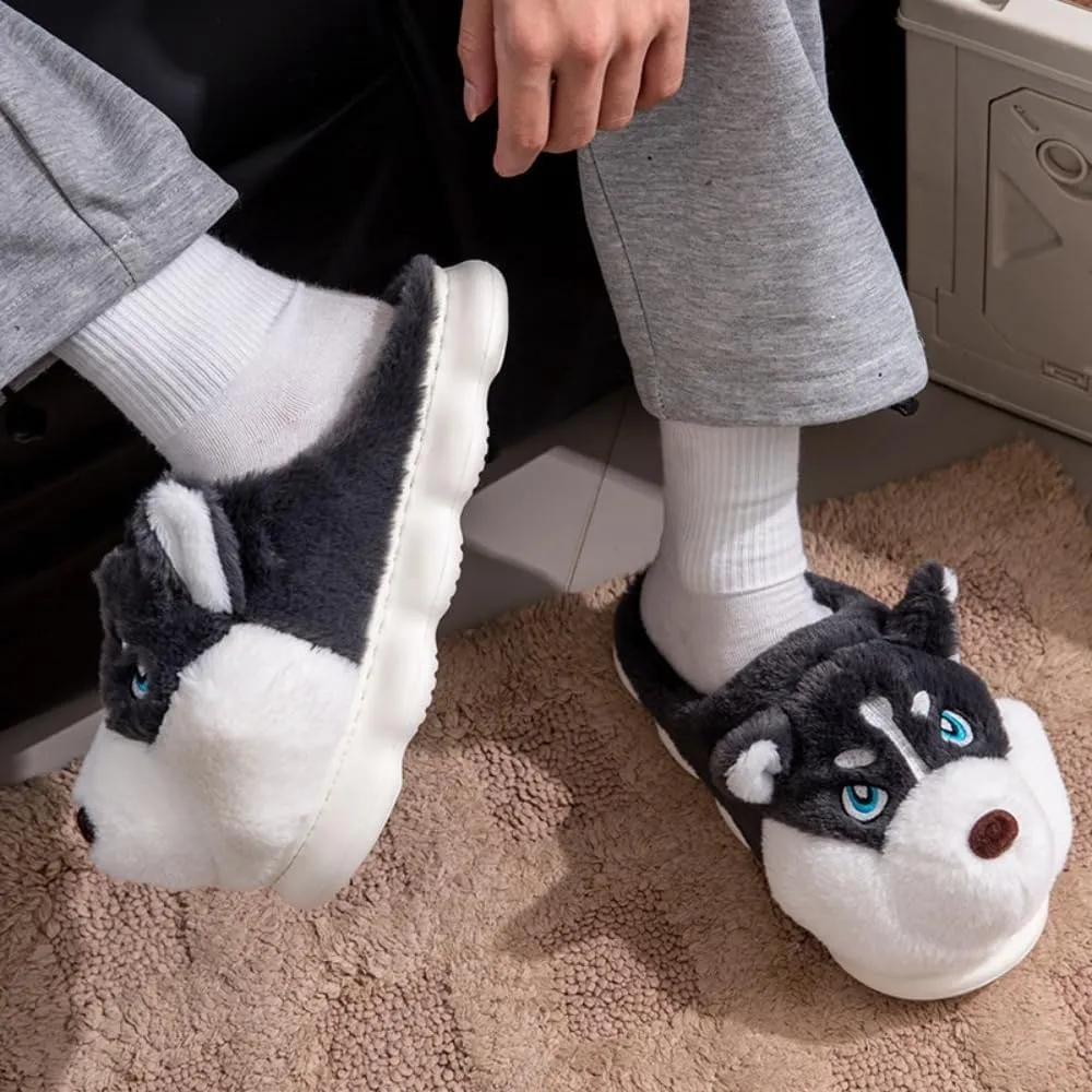 Men's Slippers Winter Slippers Cotton Slippers Cute Cartoon Husky Slippers Cozy Indoor Outdoor Slippers Fuzzy Slippers Plush Warm Comfortable Slippers Non-Slip