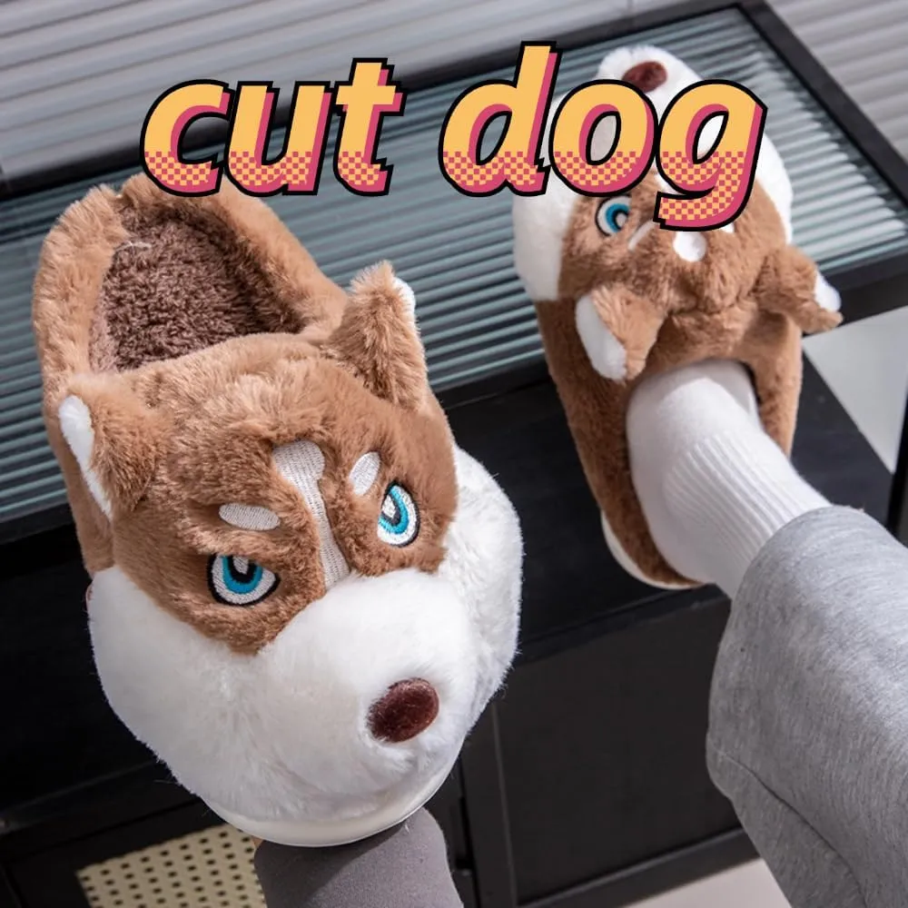 Men's Slippers Winter Slippers Cotton Slippers Cute Cartoon Husky Slippers Cozy Indoor Outdoor Slippers Fuzzy Slippers Plush Warm Comfortable Slippers Non-Slip