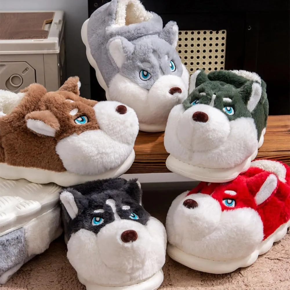 Men's Slippers Winter Slippers Cotton Slippers Cute Cartoon Husky Slippers Cozy Indoor Outdoor Slippers Fuzzy Slippers Plush Warm Comfortable Slippers Non-Slip
