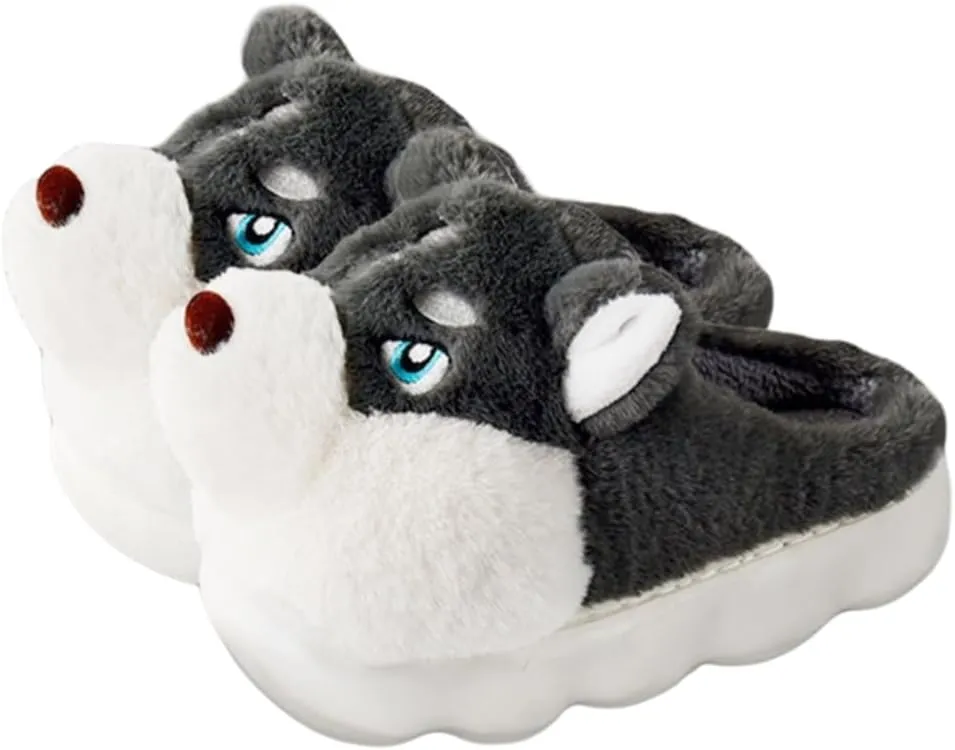 Men's Slippers Winter Slippers Cotton Slippers Cute Cartoon Husky Slippers Cozy Indoor Outdoor Slippers Fuzzy Slippers Plush Warm Comfortable Slippers Non-Slip