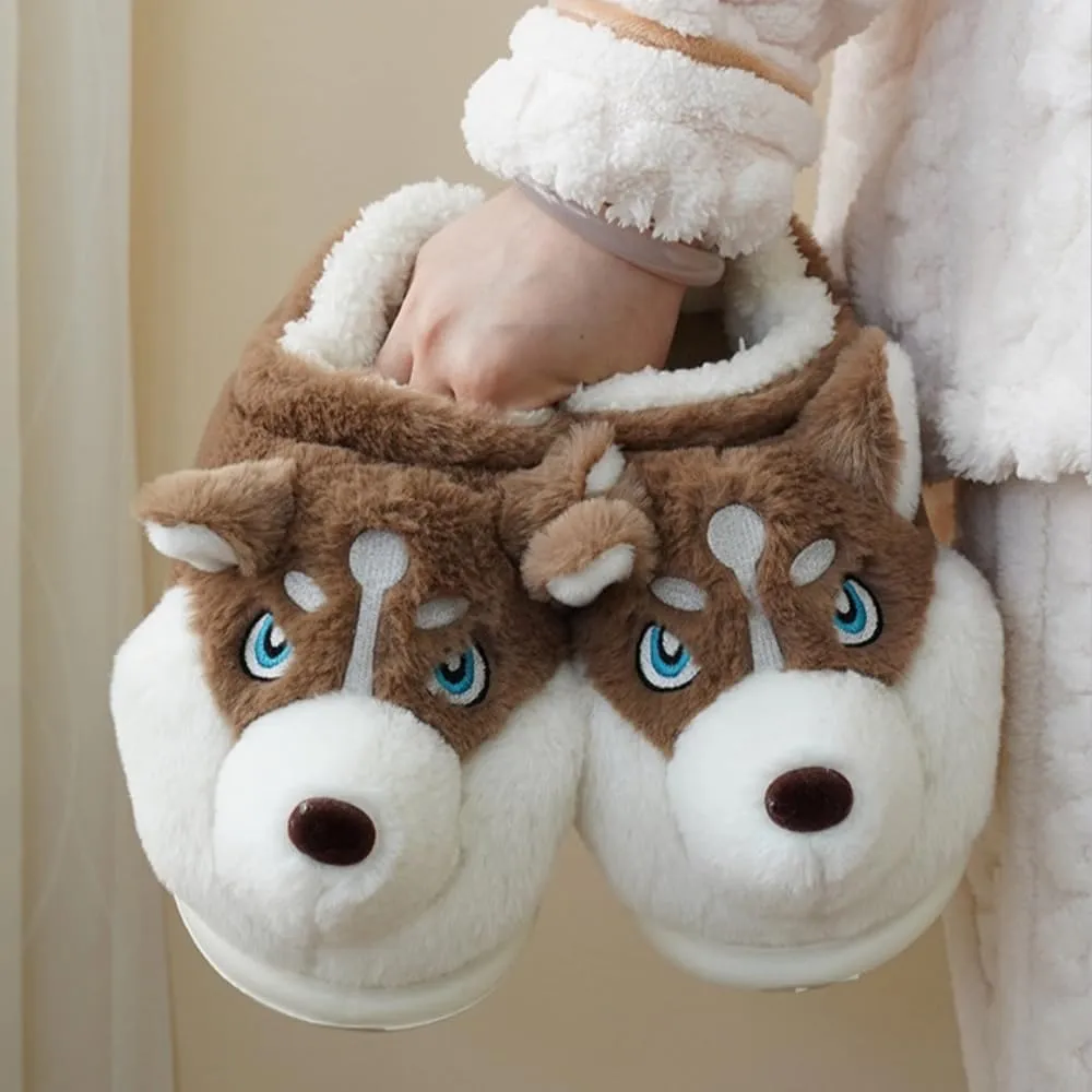 Men's Slippers Winter Slippers Cotton Slippers Cute Cartoon Husky Slippers Cozy Indoor Outdoor Slippers Fuzzy Slippers Plush Warm Comfortable Slippers Non-Slip
