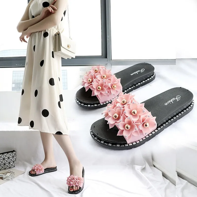 Open Toe Gold Applique Pleated Flat Flip Flops