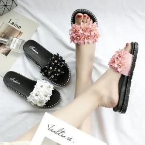 Open Toe Gold Applique Pleated Flat Flip Flops
