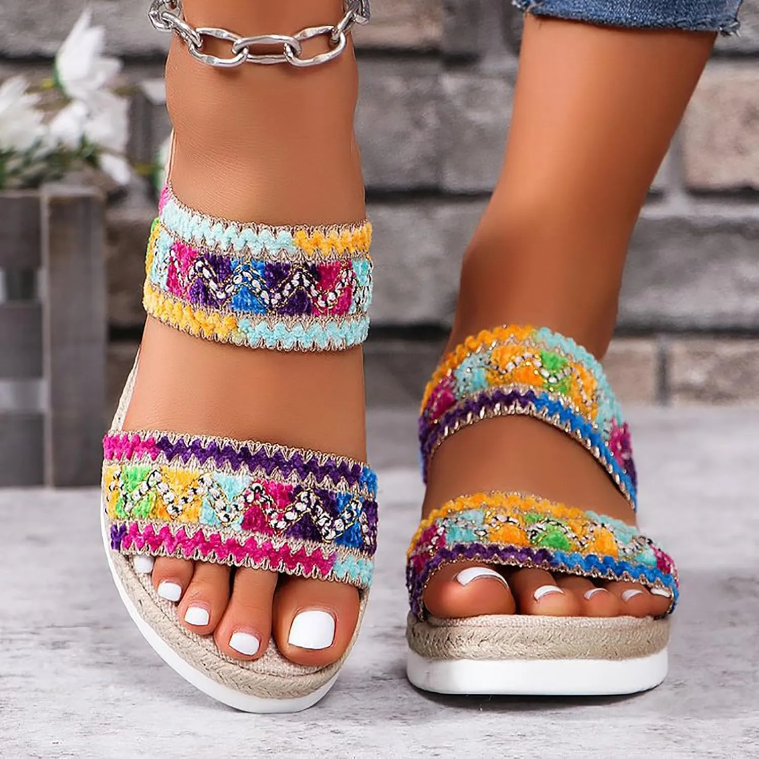 Platform Slip on Espadrille Sandals for Women New Summer Fashion Versatile Large Size Leisure Flat Canvas And Sole