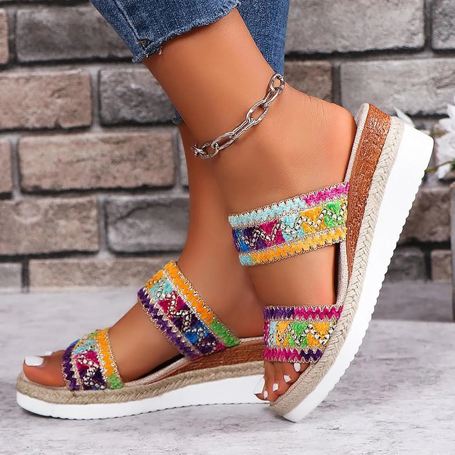 Platform Slip on Espadrille Sandals for Women New Summer Fashion Versatile Large Size Leisure Flat Canvas And Sole