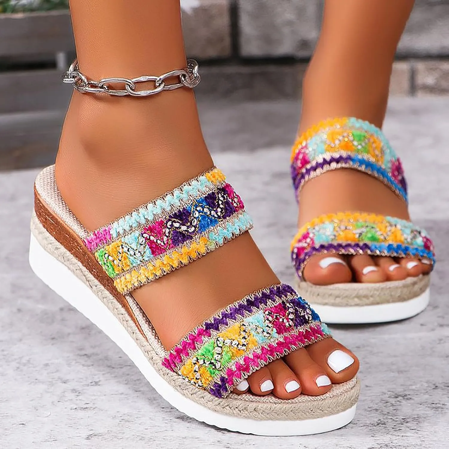 Platform Slip on Espadrille Sandals for Women New Summer Fashion Versatile Large Size Leisure Flat Canvas And Sole