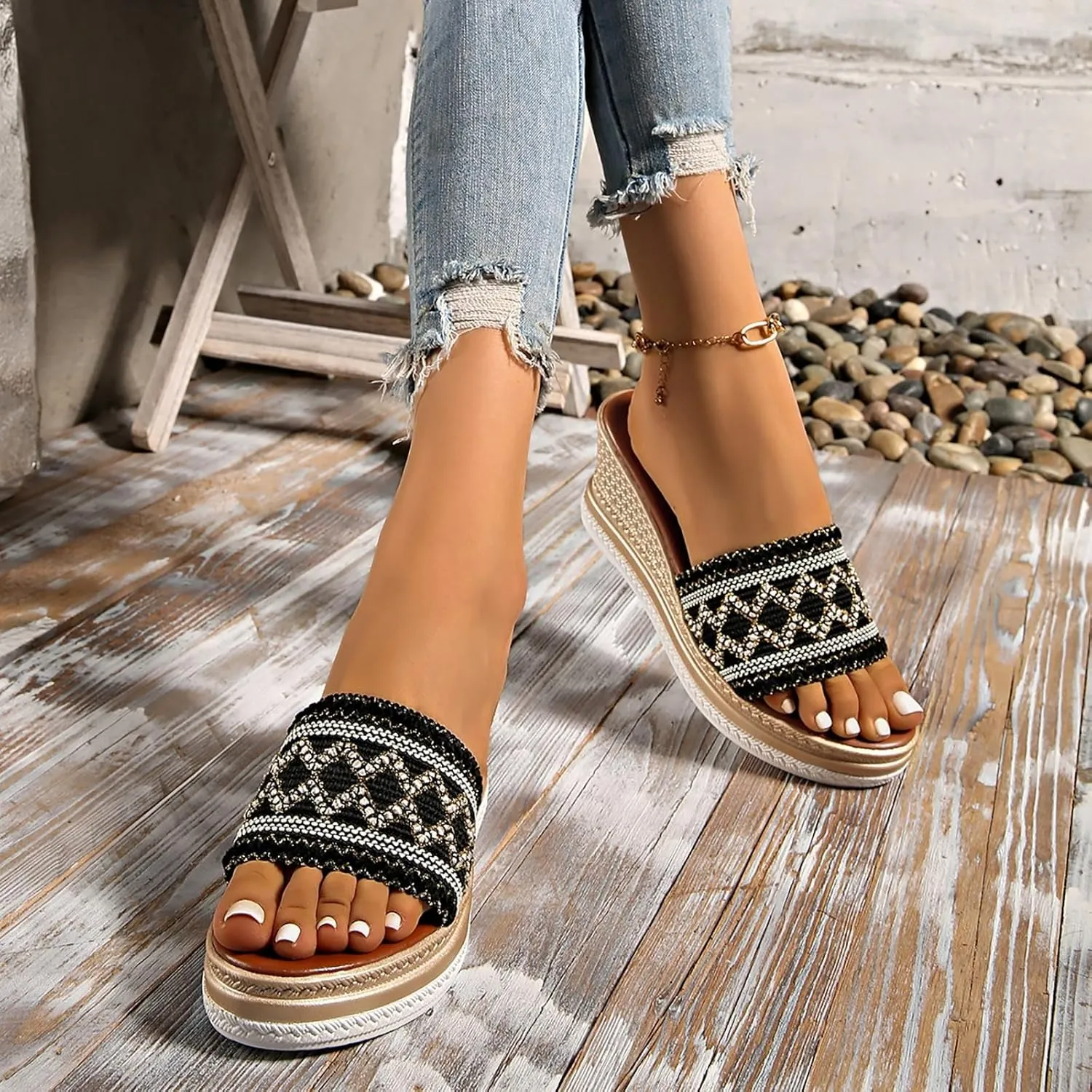 Sandal Espadrilles Flatform Wedge Women's Comfortable Slide Sandals Arch Support Walking Platform Sandals Orthopedic