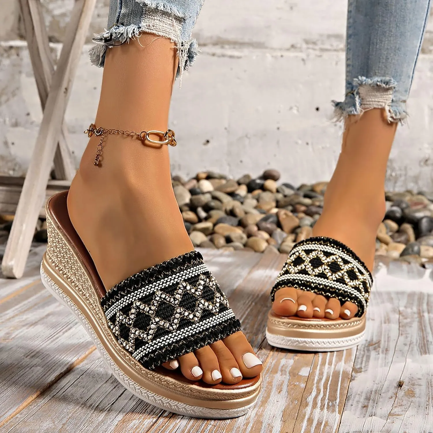 Sandal Espadrilles Flatform Wedge Women's Comfortable Slide Sandals Arch Support Walking Platform Sandals Orthopedic