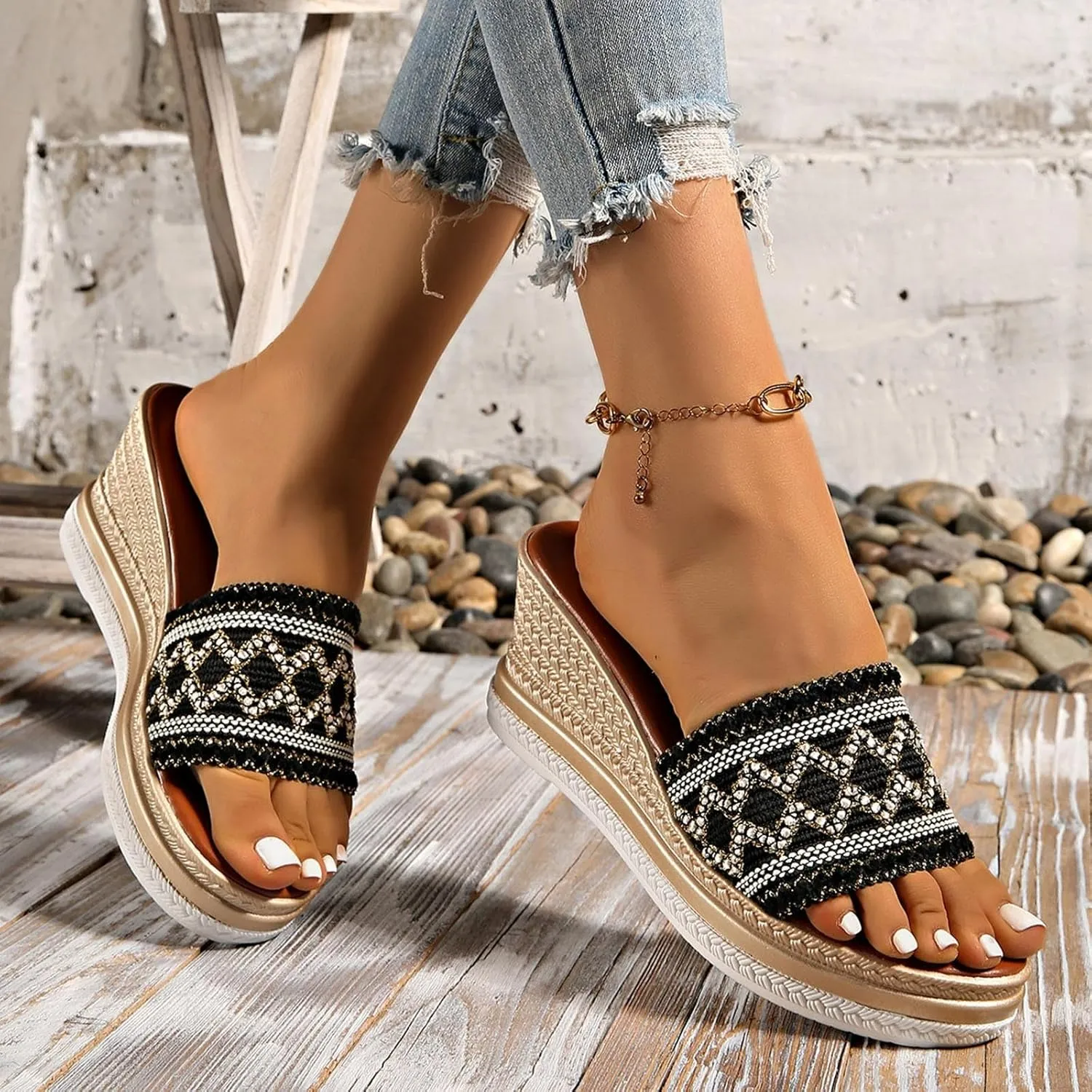 Sandal Espadrilles Flatform Wedge Women's Comfortable Slide Sandals Arch Support Walking Platform Sandals Orthopedic