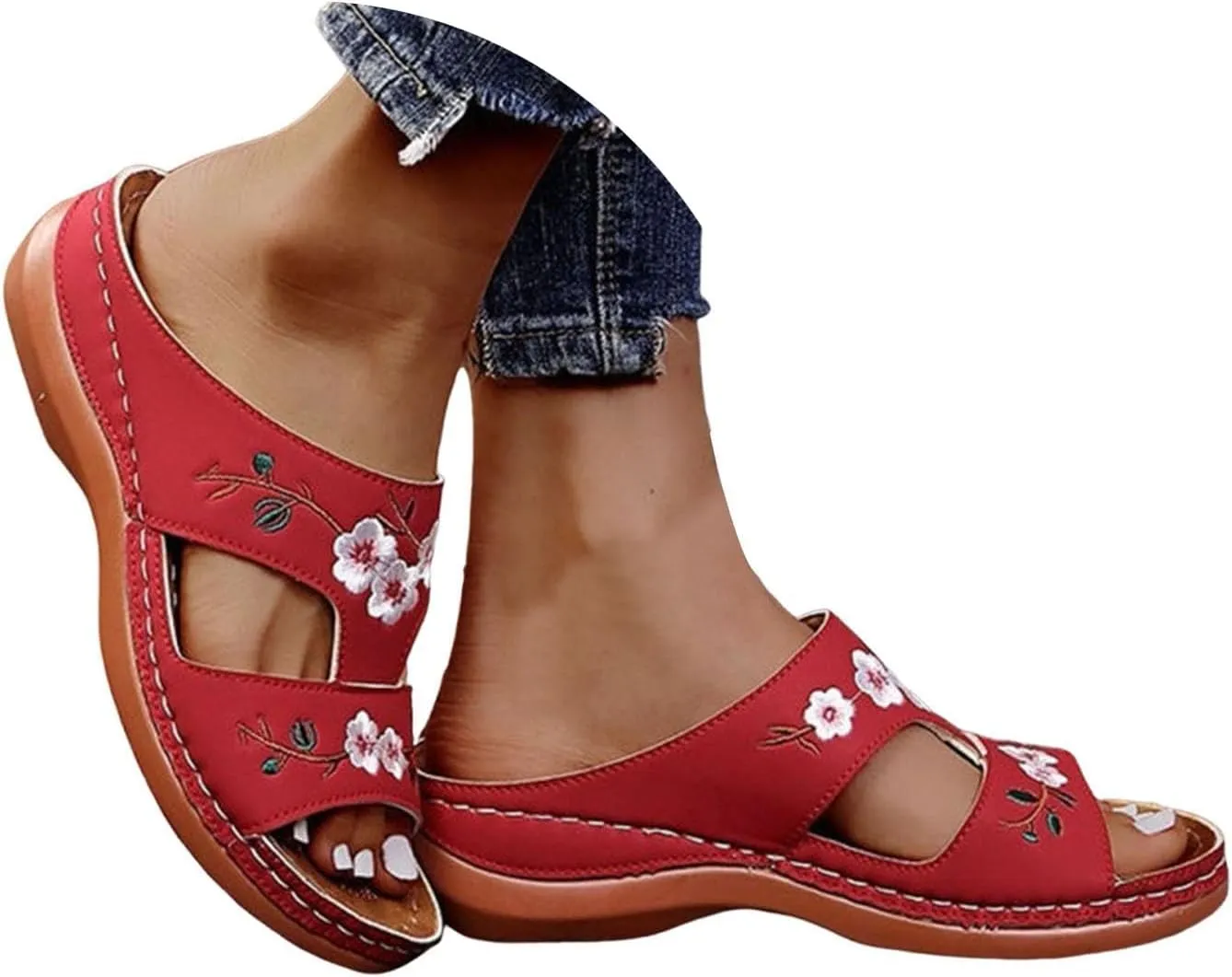 Sandals for Women 2024 Wedge Comfortable Boho Beach Sandals Women Arch Support Memory Foam Slip On Slide Slippers