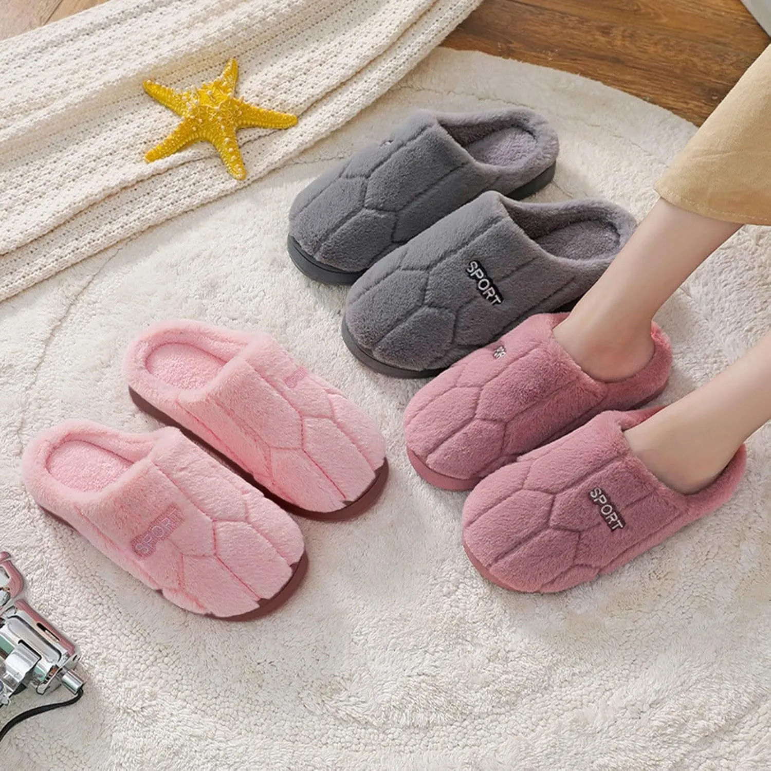 Slippers for Women Fuzzy Slip-on Slippers Warm Cozy Indoor Slippers Soft Lightweight Shoes Memory Foam House Shoes
