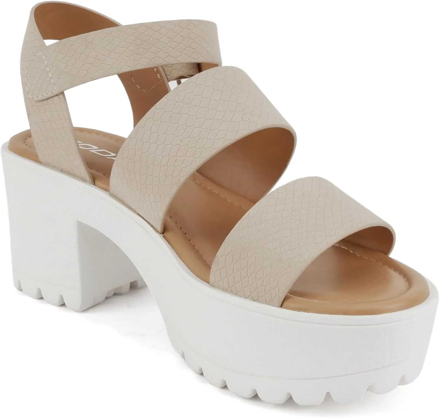 Soda ACCOUNT ~ Women Open Toe Two Bands Lug sole Fashion Block Heel Sandals with Adjustable Ankle Strap
