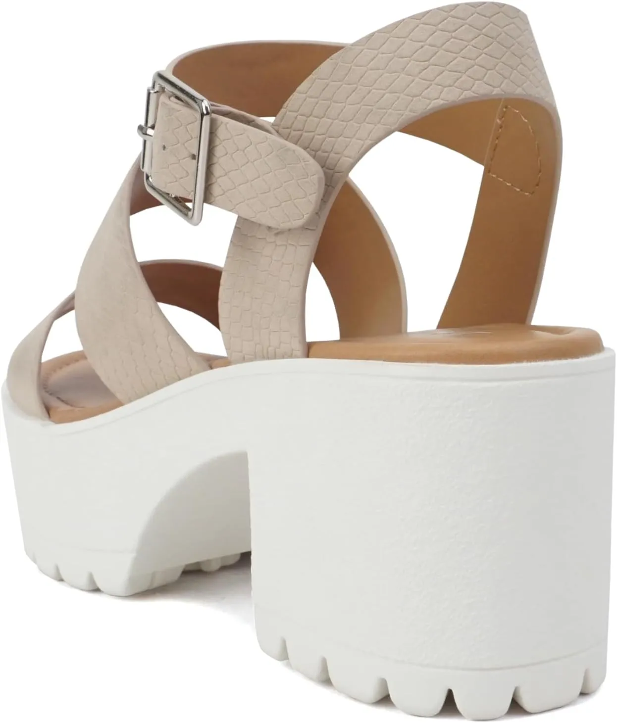Soda ACCOUNT ~ Women Open Toe Two Bands Lug sole Fashion Block Heel Sandals with Adjustable Ankle Strap