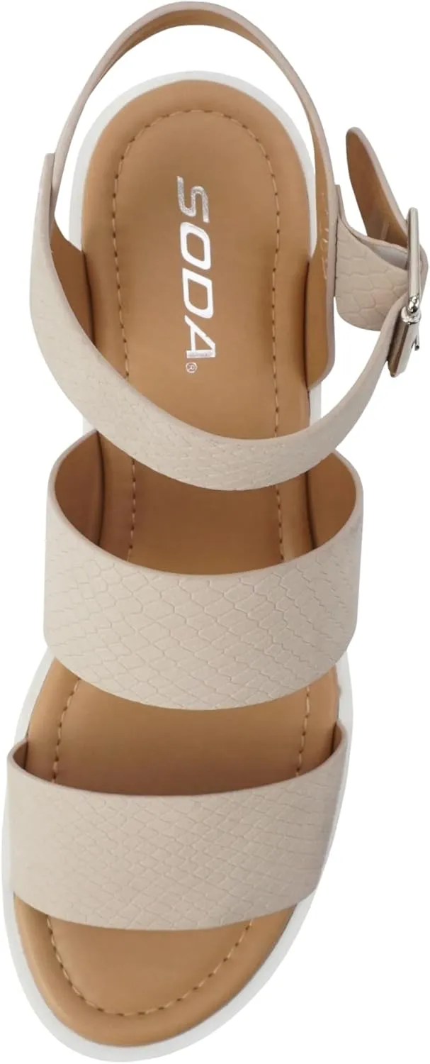 Soda ACCOUNT ~ Women Open Toe Two Bands Lug sole Fashion Block Heel Sandals with Adjustable Ankle Strap