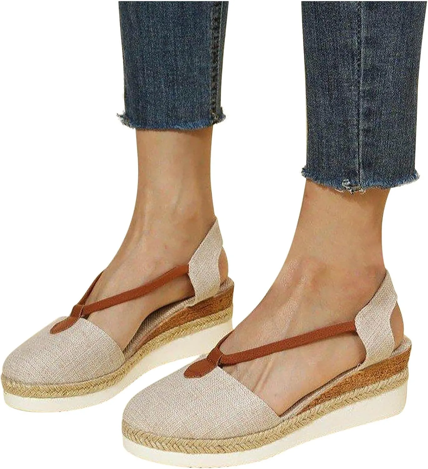 Women Orthopedic Wedge Sandals Summer Dressy Closed Toe Espadrille Wedge Heels Sandals Comfortable Wide Width Non Slip Shoes with Adjustable Ankle Strap Metal Buckle Indoor Outdoor